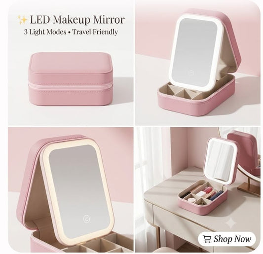 Travel Makeup Bag with LED Mirror
