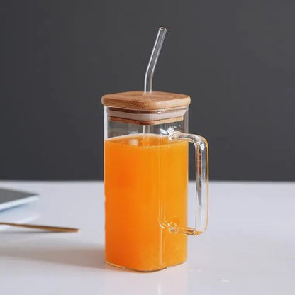 Square glass with Straw and lid