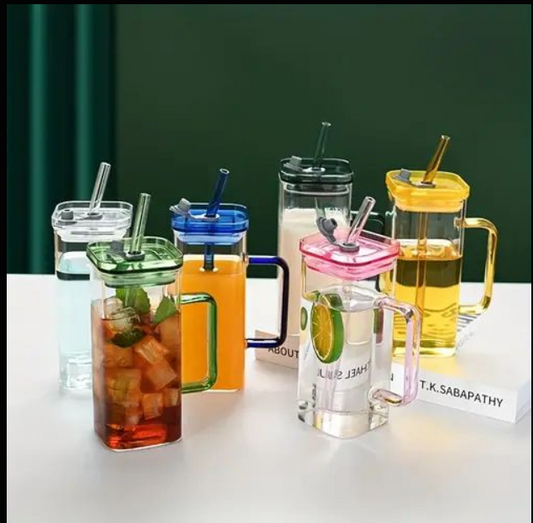 Square glass with Straw and lid