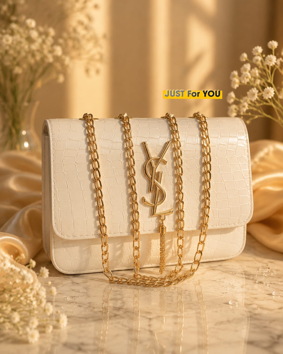 Luxurious YSL handbag with a crocodile-embossed finish