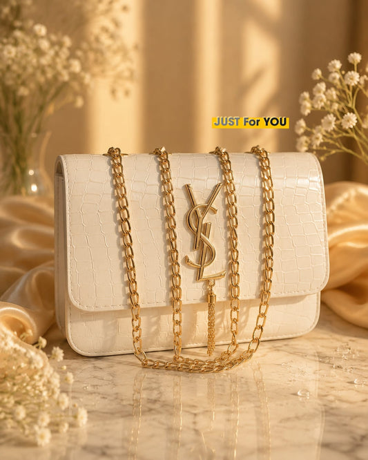 Luxurious YSL handbag with a crocodile-embossed finish