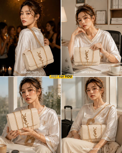Luxurious YSL handbag with a crocodile-embossed finish