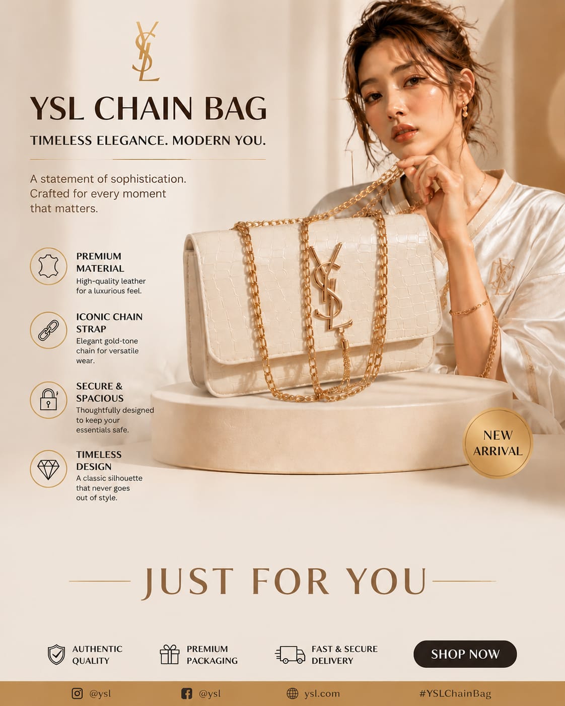 Luxurious YSL handbag with a crocodile-embossed finish