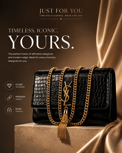 Luxurious YSL handbag with a crocodile-embossed finish
