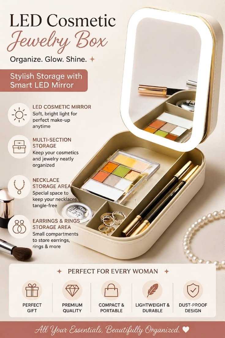 Travel Makeup Bag with LED Mirror