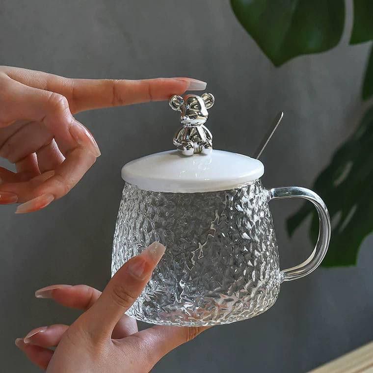 Diamond Glass Mug with Rabbit Lid