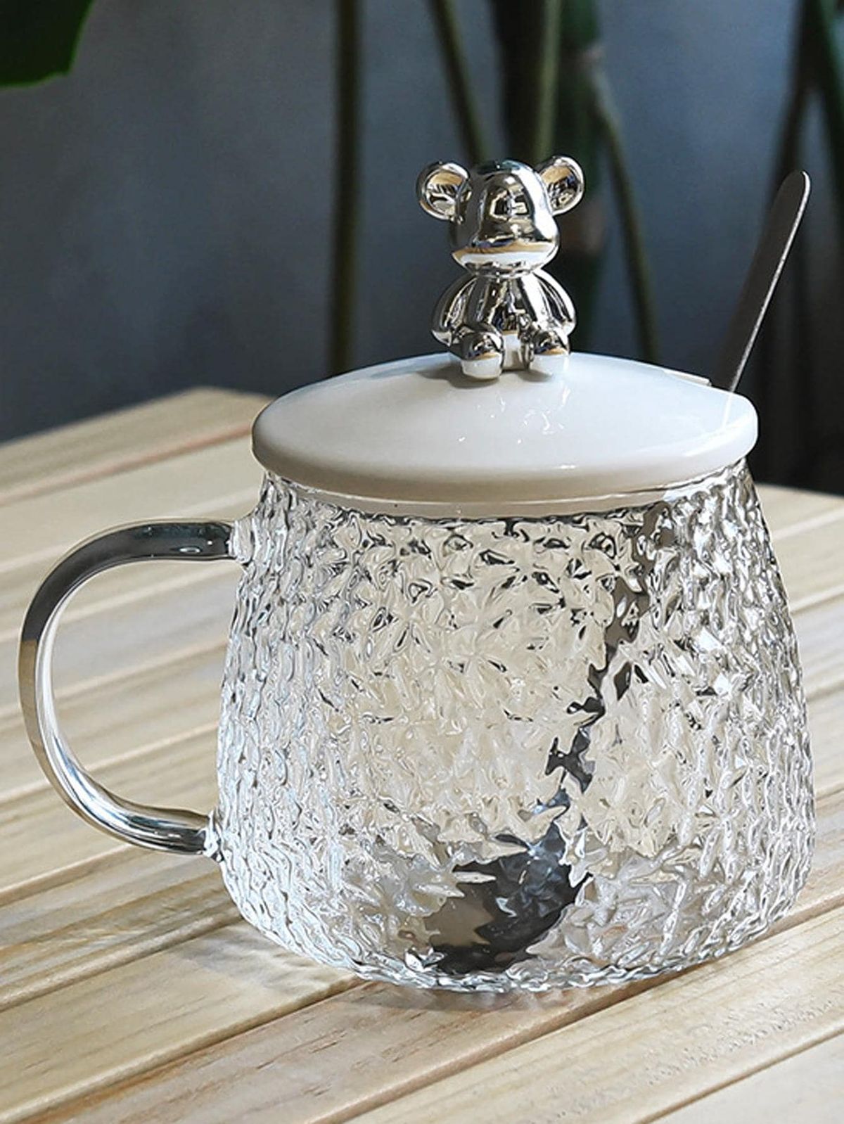 Diamond Glass Mug with Rabbit Lid